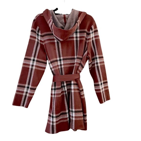 Tahari 3/4 Length Plaid Sweater Wrap Cardigan Women's XL | Rust & Brown | EUC - Picture 2 of 12